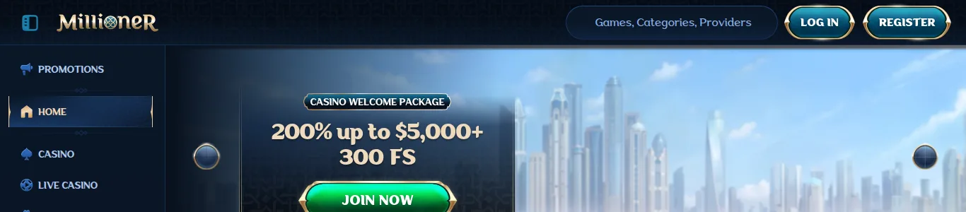 Millioner jackpot lobby with live totals